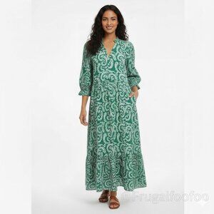 Matta Vayu Midi Dress Turquoise White Floral Print Sm Cotton Resort Boho Pockets